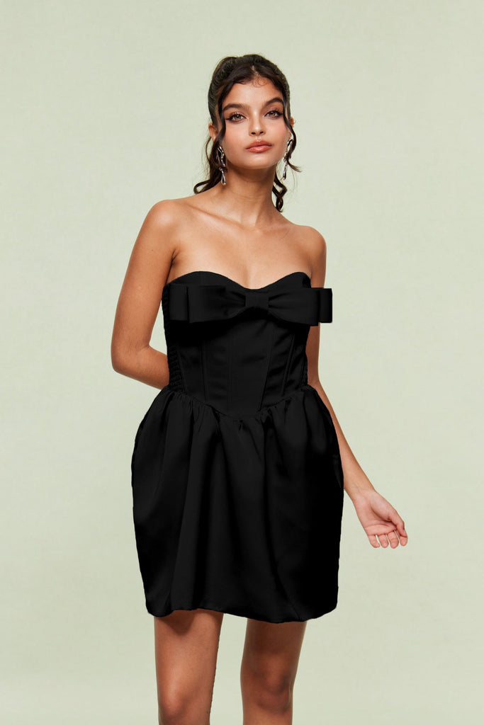 Stylish black dress | Blair Strapless Bow Corset Mini Dress In Black - Ideal for special occasions