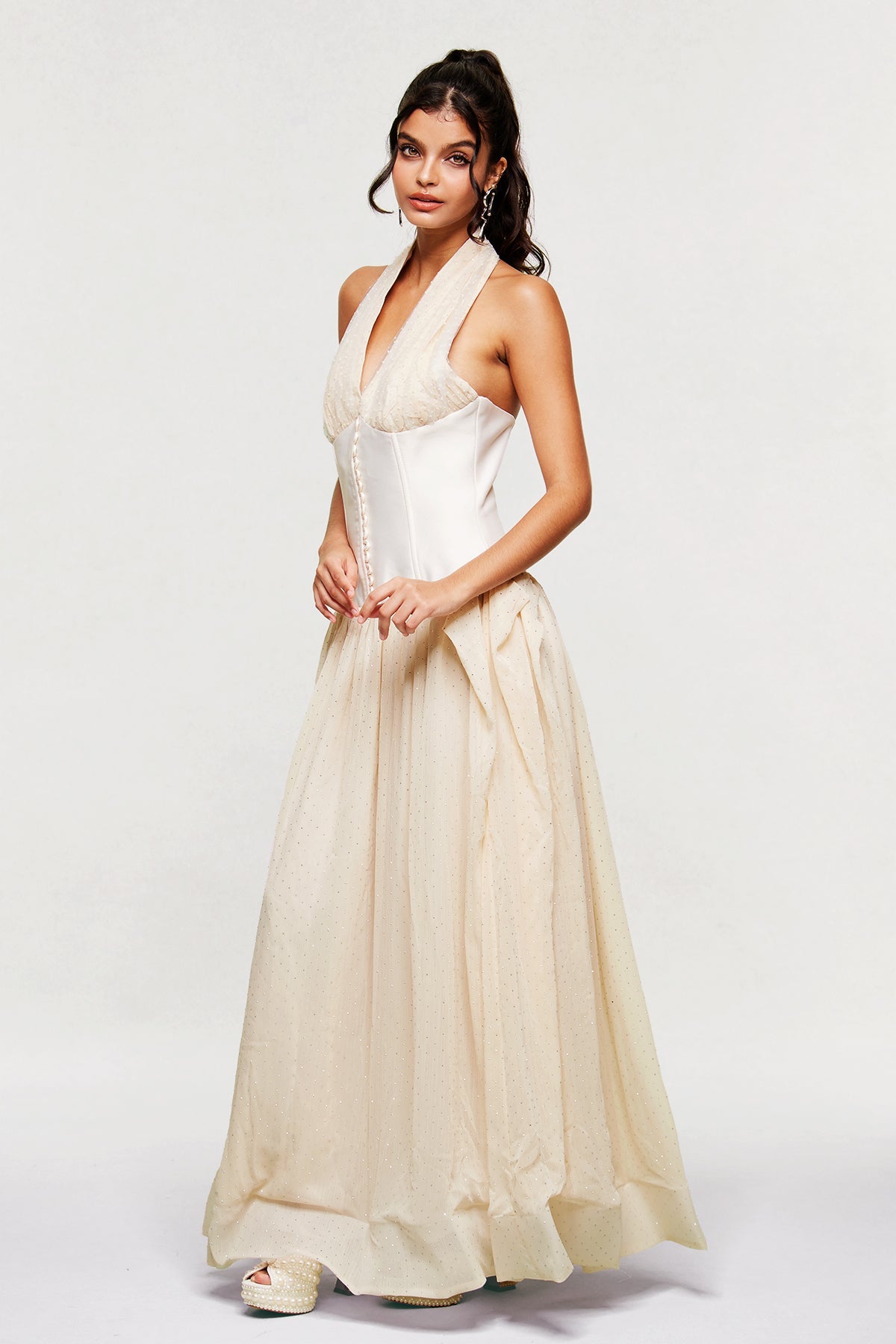 Blakely Mesh Corset Dot Maxi Dress