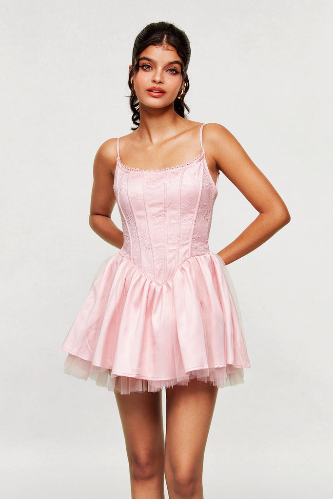Shop  pink dress - Perfect for special occasions | Blanchard Corset Lace Puffy Dress In Pink