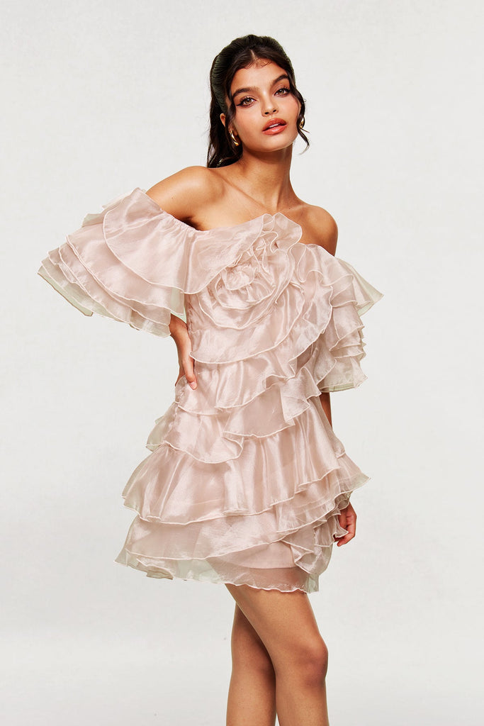 Blandine Ruffle Ruch Mini Dress - Stylish beautiful dress for special occasions | Buy Online