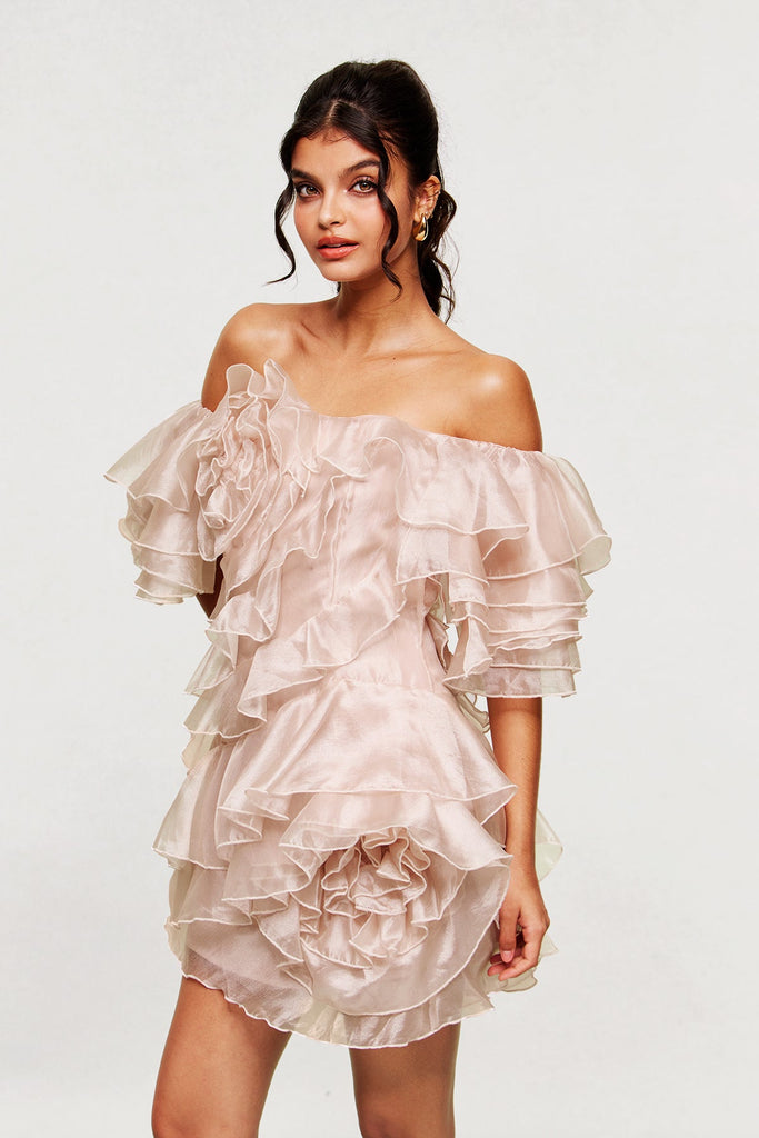 Blandine Ruffle Ruch Mini Dress - Stylish beautiful dress for special occasions | Buy Online