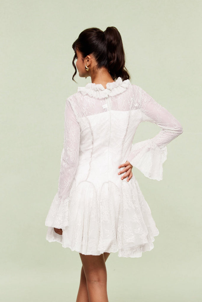 Shop  red dress - Perfect for special occasions | Blanid Lace Embroidered Ruffle Mini Dress In White