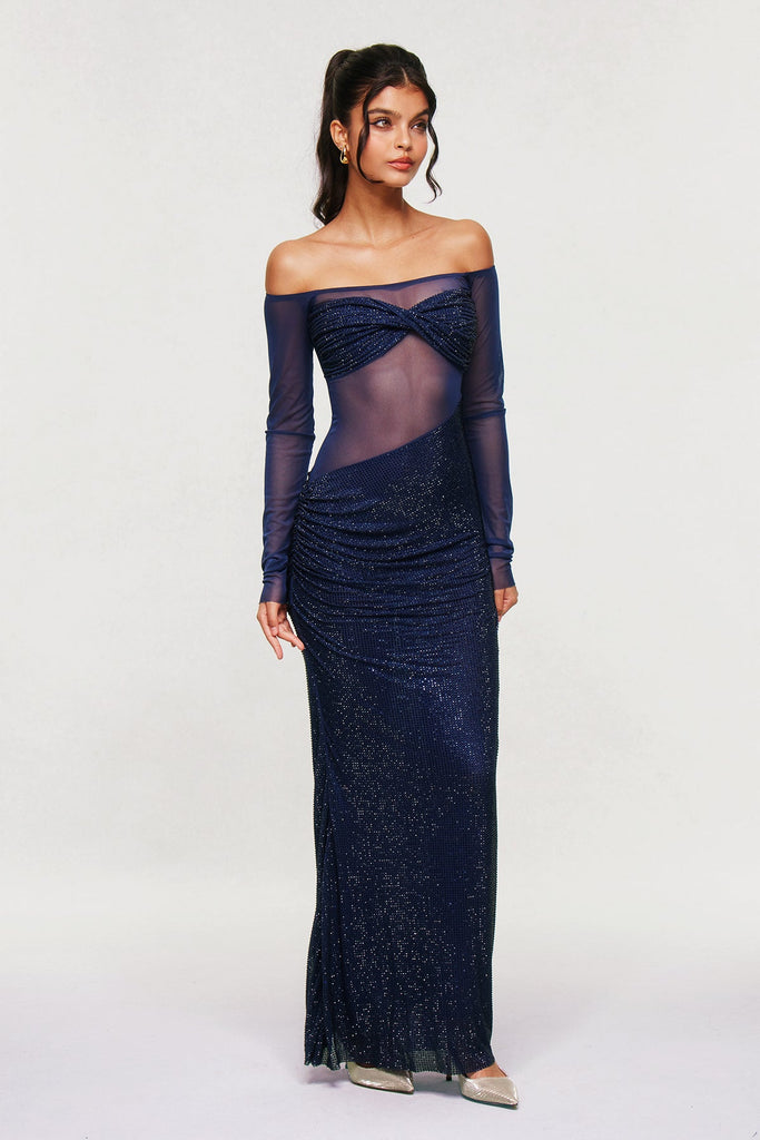Shop  beautiful dress - Perfect for special occasions | Bleddyn Rhinestone Off Shoulder Maxi Dress