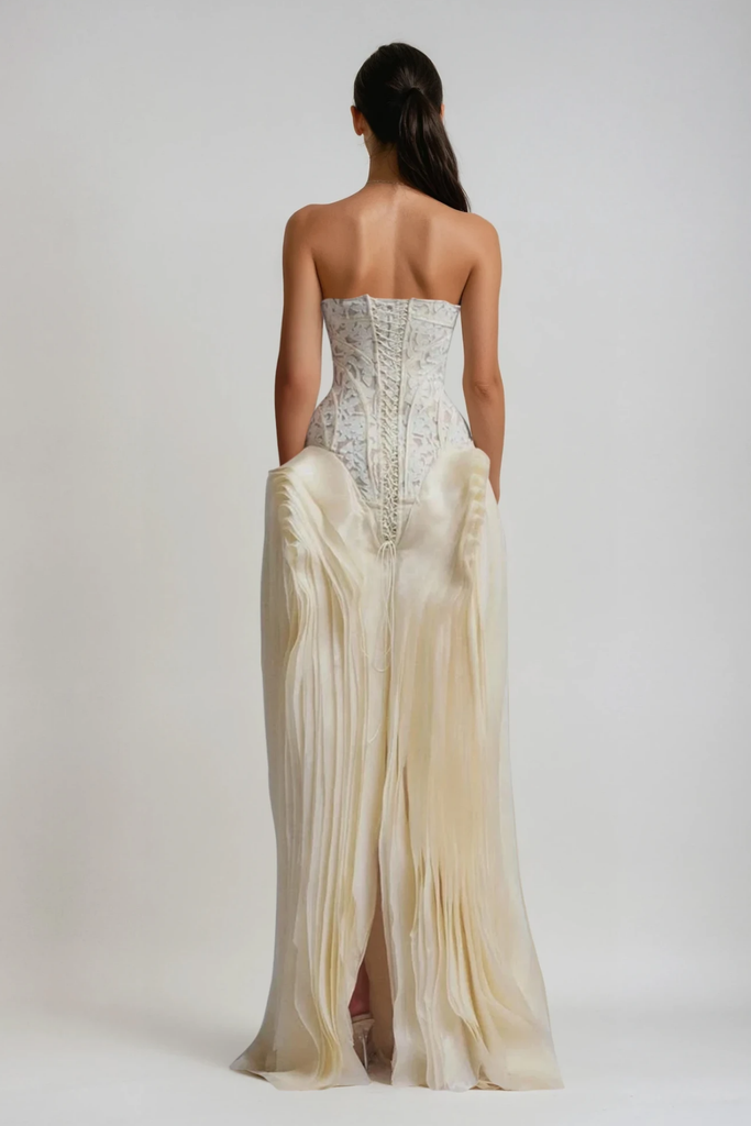 Stylish beautiful dress | Blerta Strapless Corset Mesh Maxi Dress - Ideal for special occasions