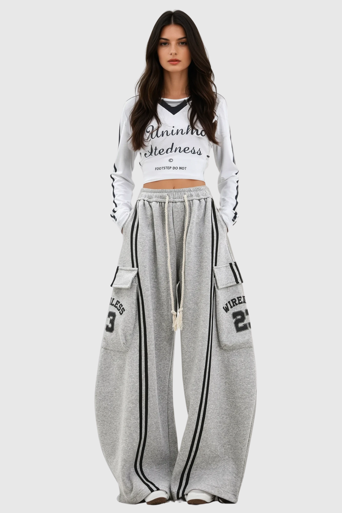 Shop  beautiful dress - Perfect for special occasions | Blodwen Stripe Wide Leg Pants In Grey