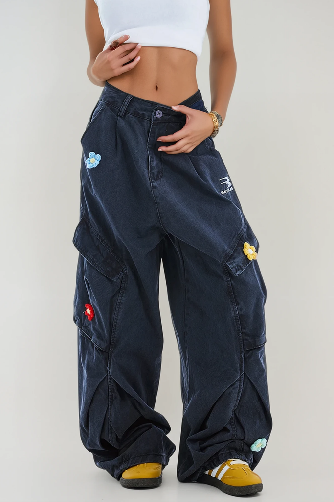 Shop  beautiful dress - Perfect for special occasions | Blossom Bleached Flower Cargo Jeans