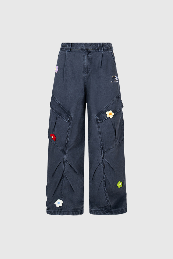 Stylish beautiful dress | Blossom Bleached Flower Cargo Jeans - Ideal for special occasions