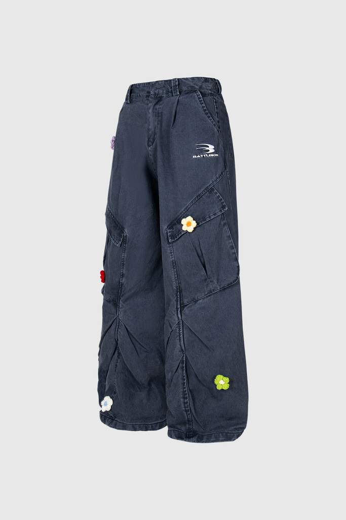 Blossom Bleached Flower Cargo Jeans - Stylish beautiful dress for special occasions | Buy Online