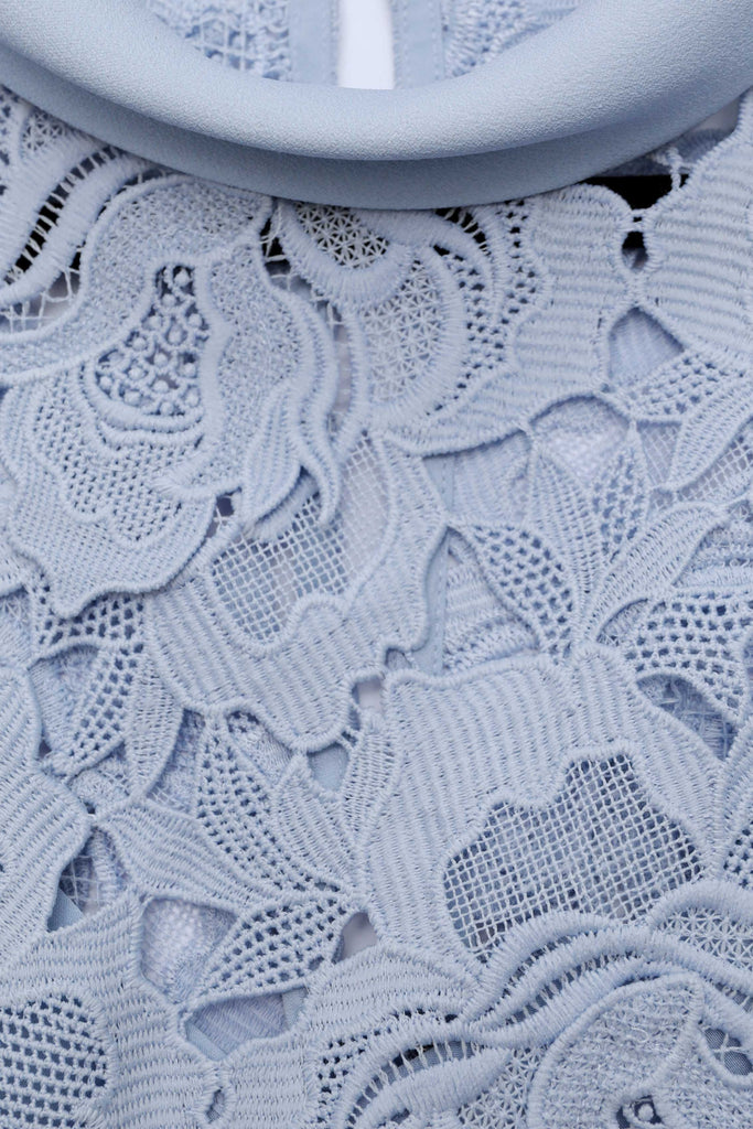 Stylish blue dress | Blue Flower Lace Contrast Collar Midi Dress - Ideal for special occasions