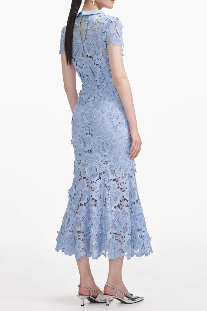 Shop  blue dress - Perfect for special occasions | Blue Flower Lace Contrast Collar Midi Dress