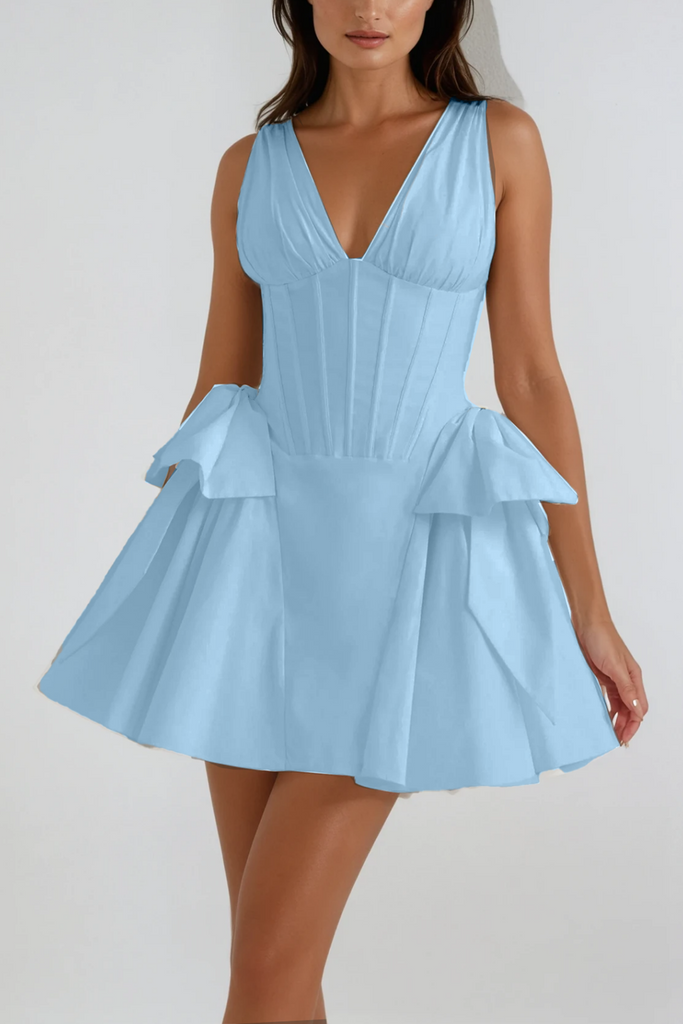 Shop  blue dress - Perfect for special occasions | Bluma Corset Bow Puffy Dress In Blue