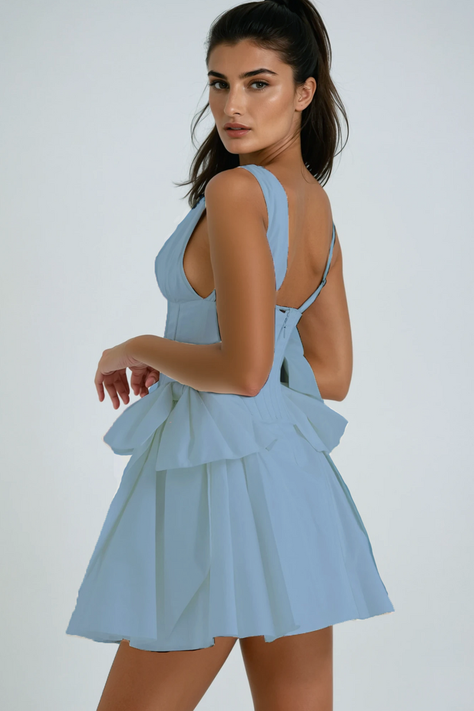 Shop  blue dress - Perfect for special occasions | Bluma Corset Bow Puffy Dress In Blue