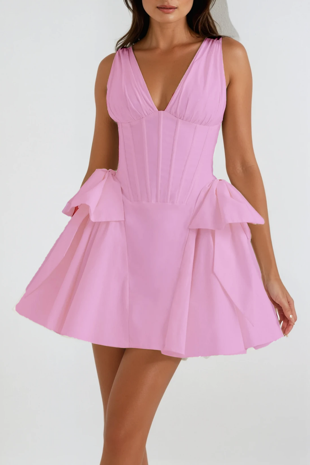 Bluma Corset Bow Puffy Dress In Pink