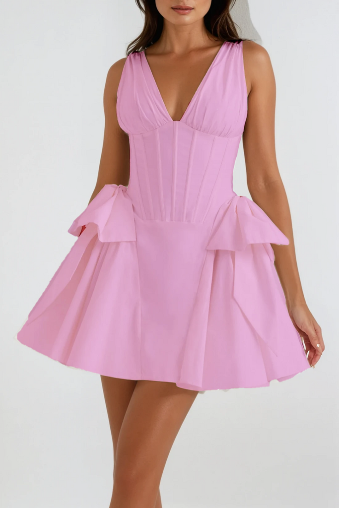 Bluma Corset Bow Puffy Dress In Pink - Stylish pink dress for special occasions | Buy Online