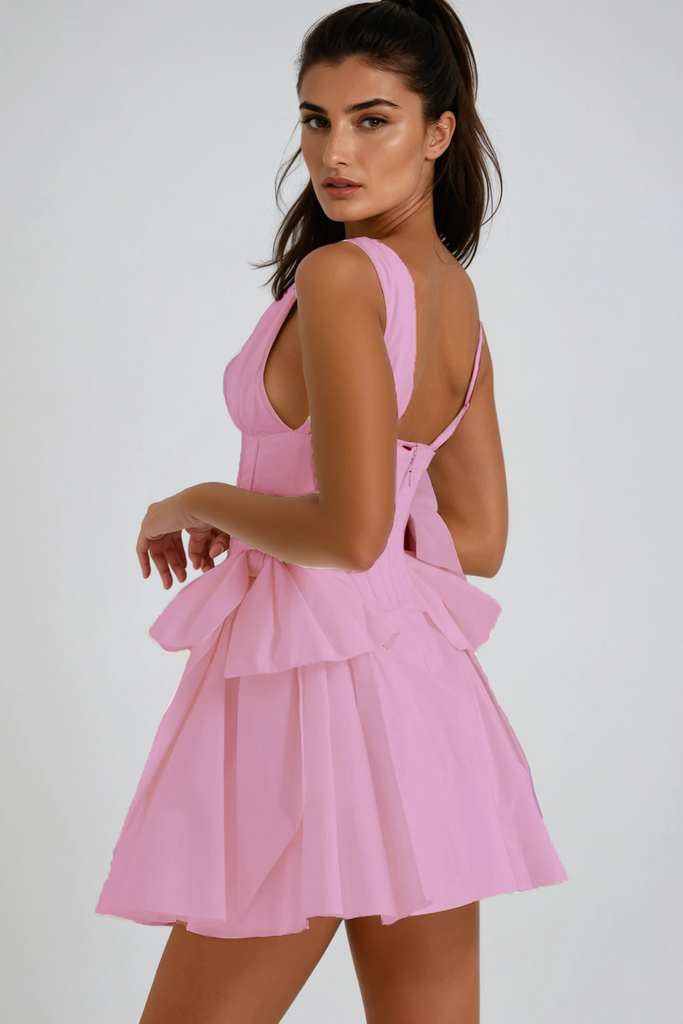 Stylish pink dress | Bluma Corset Bow Puffy Dress In Pink - Ideal for special occasions