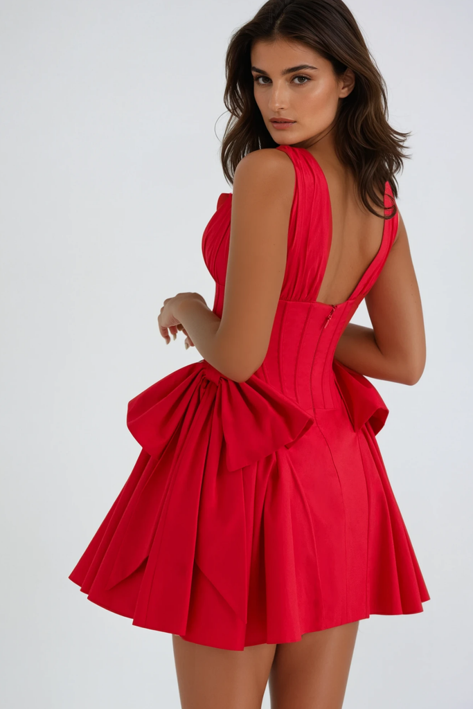 Shop  red dress - Perfect for special occasions | Bluma Corset Bow Puffy Dress In Red