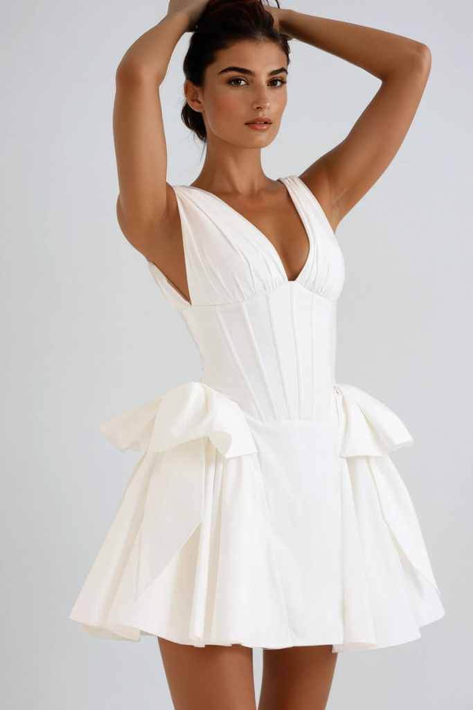 Shop  white dress - Perfect for special occasions | Bluma Corset Bow Puffy Dress In White