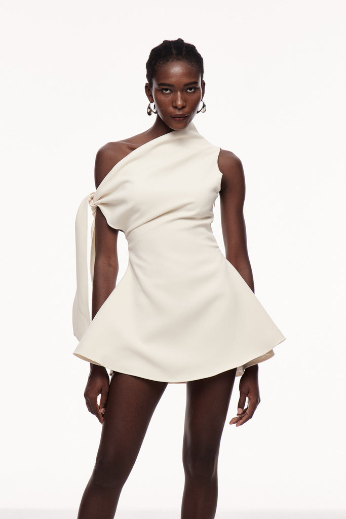 Boadicea One Shouder Lace Up Mini Dress In Apricot - Stylish beautiful dress for special occasions | Buy Online