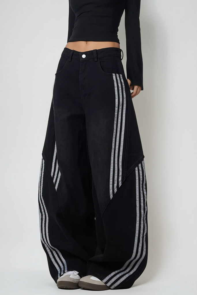 Shop  black dress - Perfect for special occasions | Boban Stripe Baggy Jeans In Black