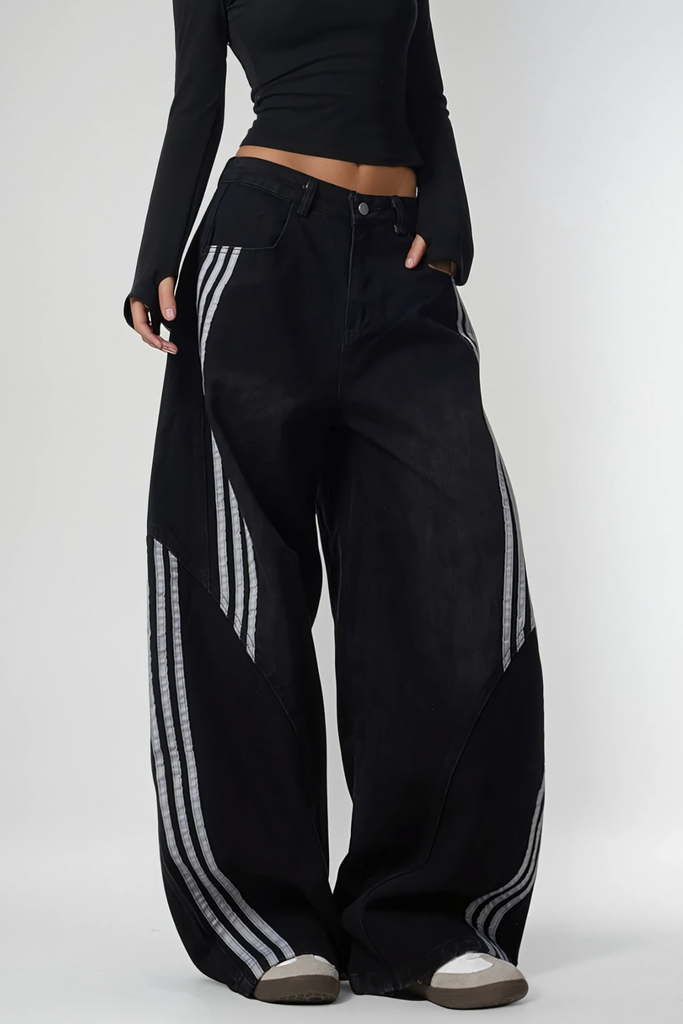 Boban Stripe Baggy Jeans In Black - Stylish black dress for special occasions | Buy Online