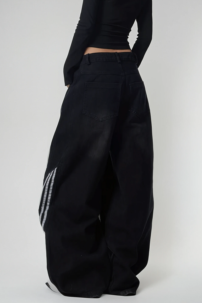 Boban Stripe Baggy Jeans In Black - Stylish black dress for special occasions | Buy Online