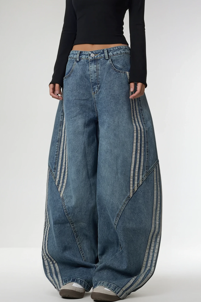 Shop  blue dress - Perfect for special occasions | Boban Stripe Baggy Jeans In Blue