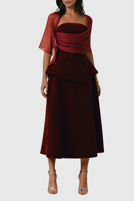 Bobbie Mesh Shawl Maxi Dress In Red