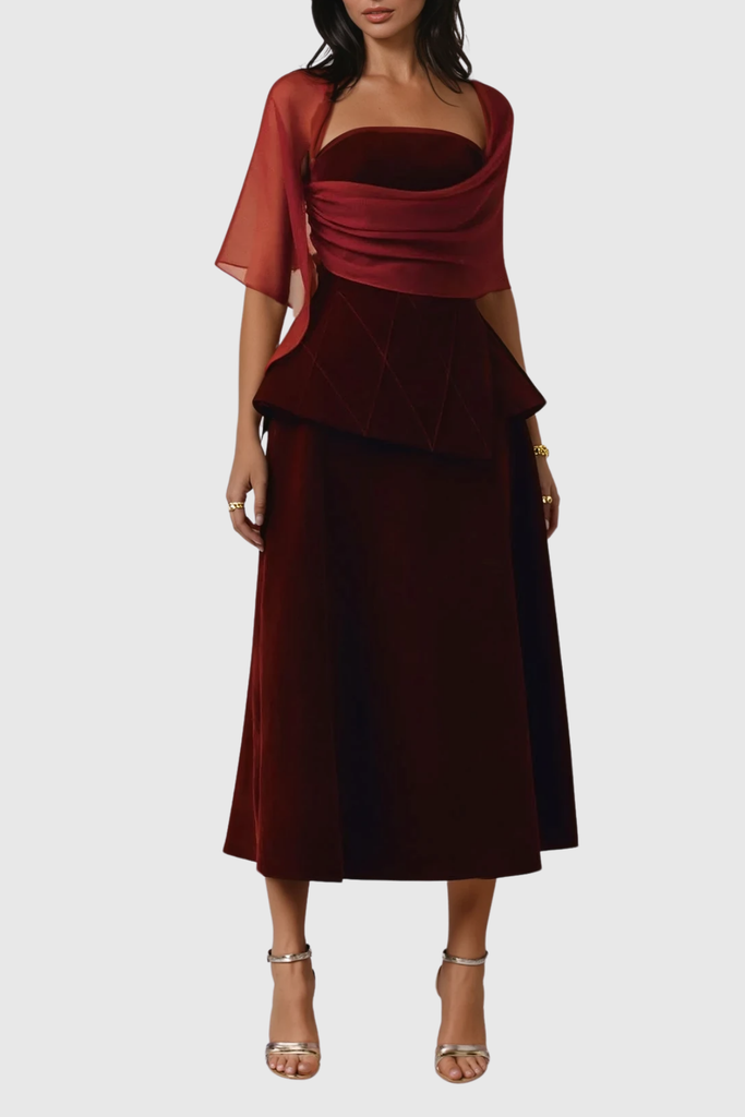 Stylish red dress | Bobbie Mesh Shawl Maxi Dress In Red - Ideal for special occasions