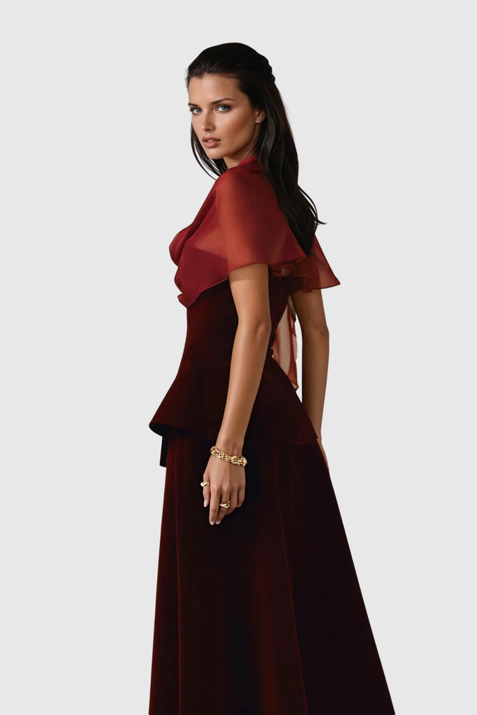 Stylish red dress | Bobbie Mesh Shawl Maxi Dress In Red - Ideal for special occasions