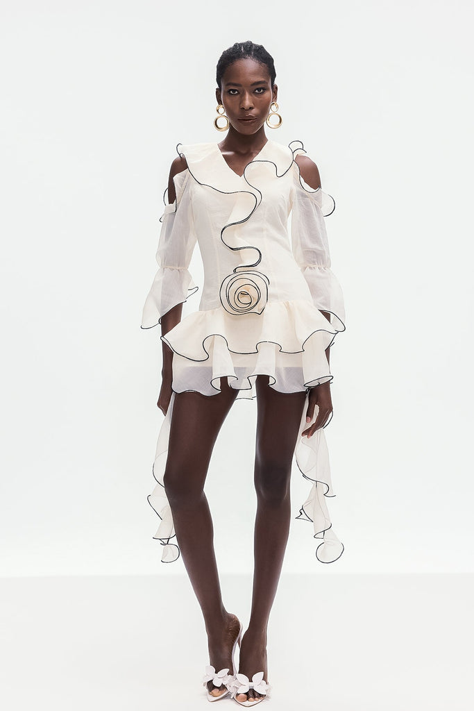 Boel Ruffle Flower Fringe Mini Dress - Stylish beautiful dress for special occasions | Buy Online