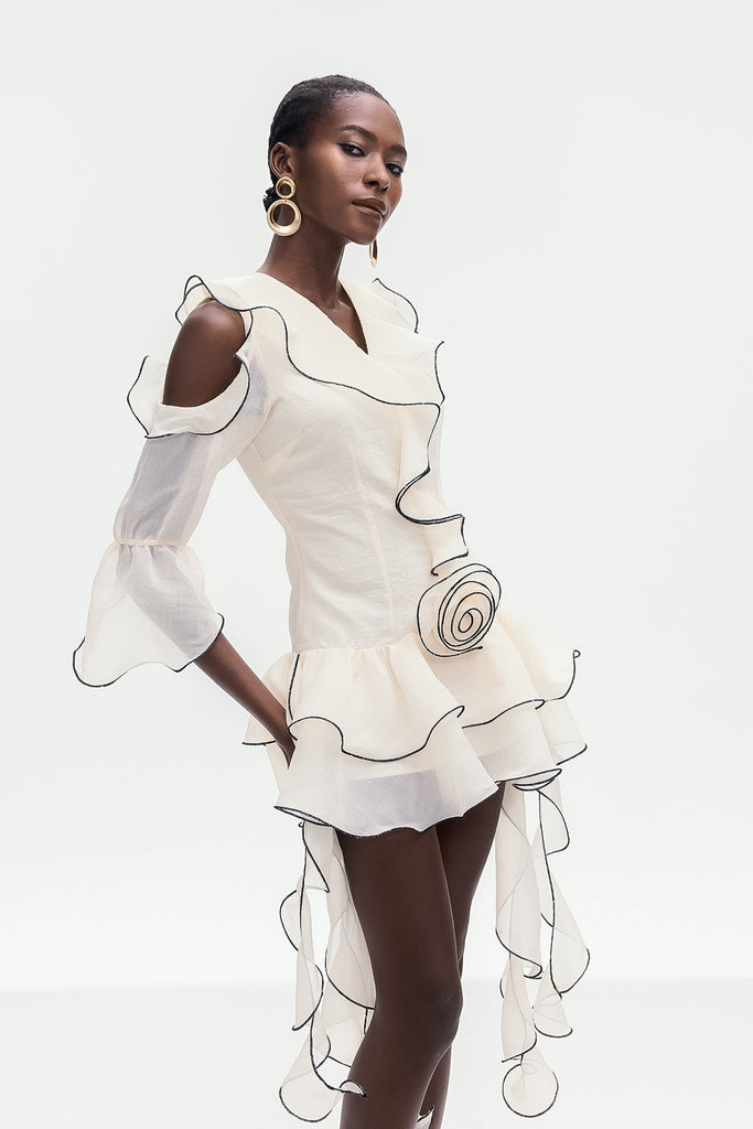 Boel Ruffle Flower Fringe Mini Dress - Stylish beautiful dress for special occasions | Buy Online