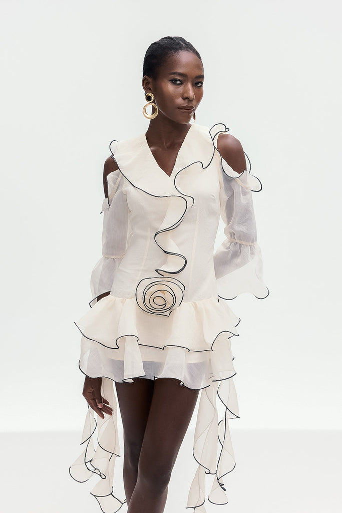 Shop  beautiful dress - Perfect for special occasions | Boel Ruffle Flower Fringe Mini Dress