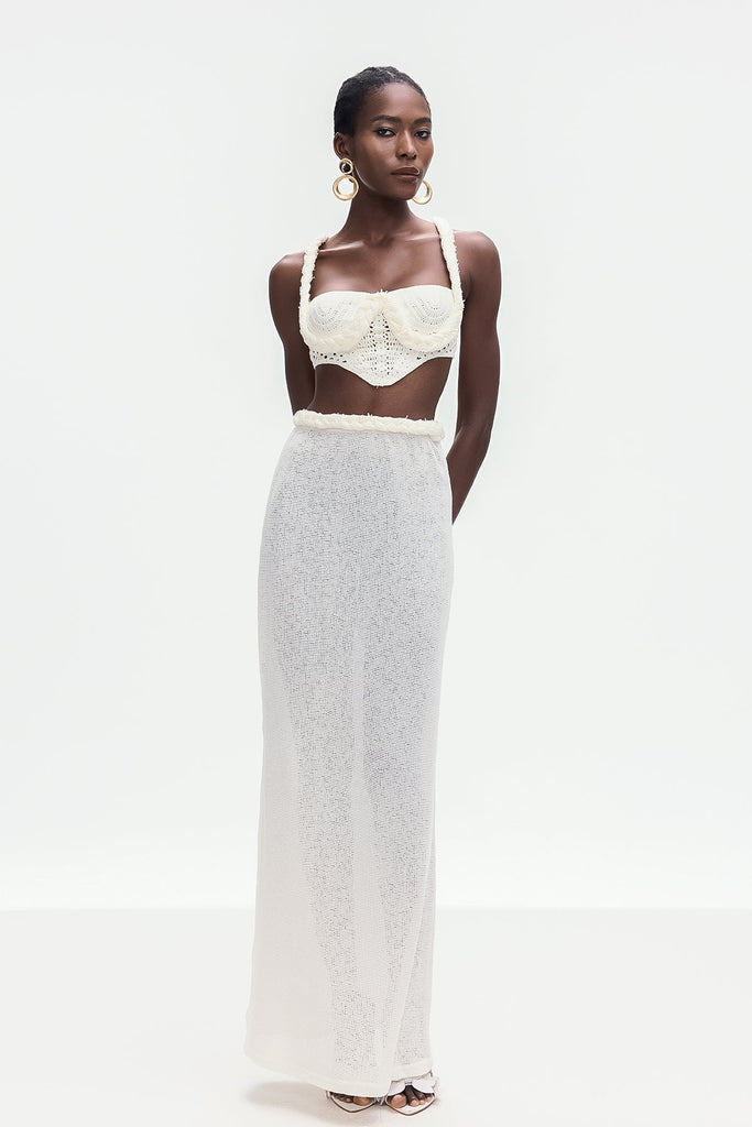 Shop  white dress - Perfect for special occasions | Bogdana Twist Cutout Knit Skirt Set In White