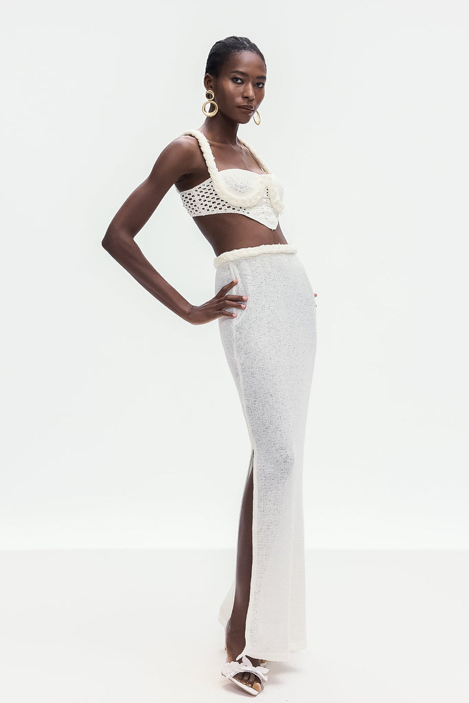 Stylish white dress | Bogdana Twist Cutout Knit Skirt Set In White - Ideal for special occasions