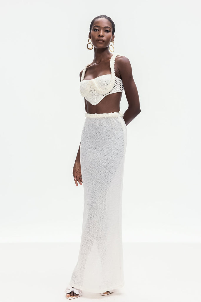 Stylish white dress | Bogdana Twist Cutout Knit Skirt Set In White - Ideal for special occasions
