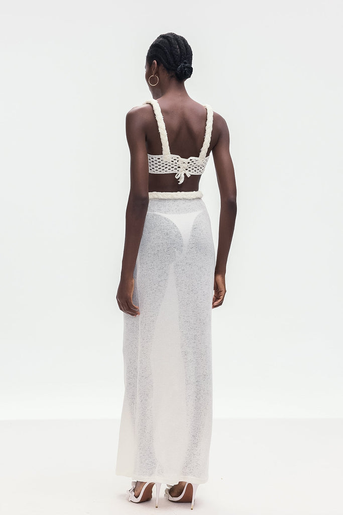 Shop  white dress - Perfect for special occasions | Bogdana Twist Cutout Knit Skirt Set In White