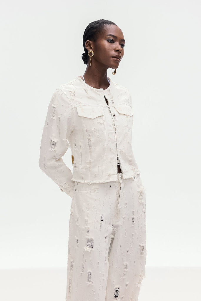 Shop  beautiful dress - Perfect for special occasions | Bogusz Bleached Torn Denim Jacket