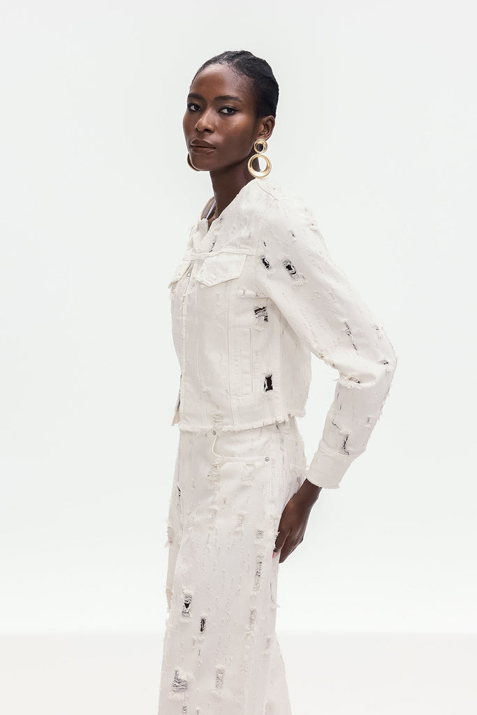 Shop  beautiful dress - Perfect for special occasions | Bogusz Bleached Torn Denim Jacket