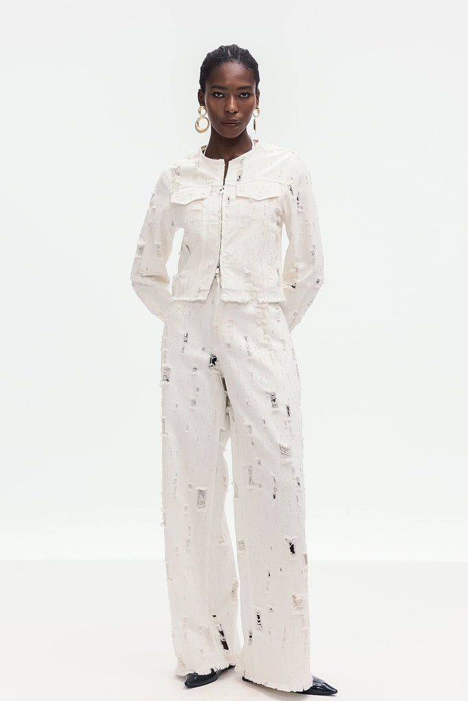 Bogusz Bleached Torn Denim Jacket - Stylish beautiful dress for special occasions | Buy Online