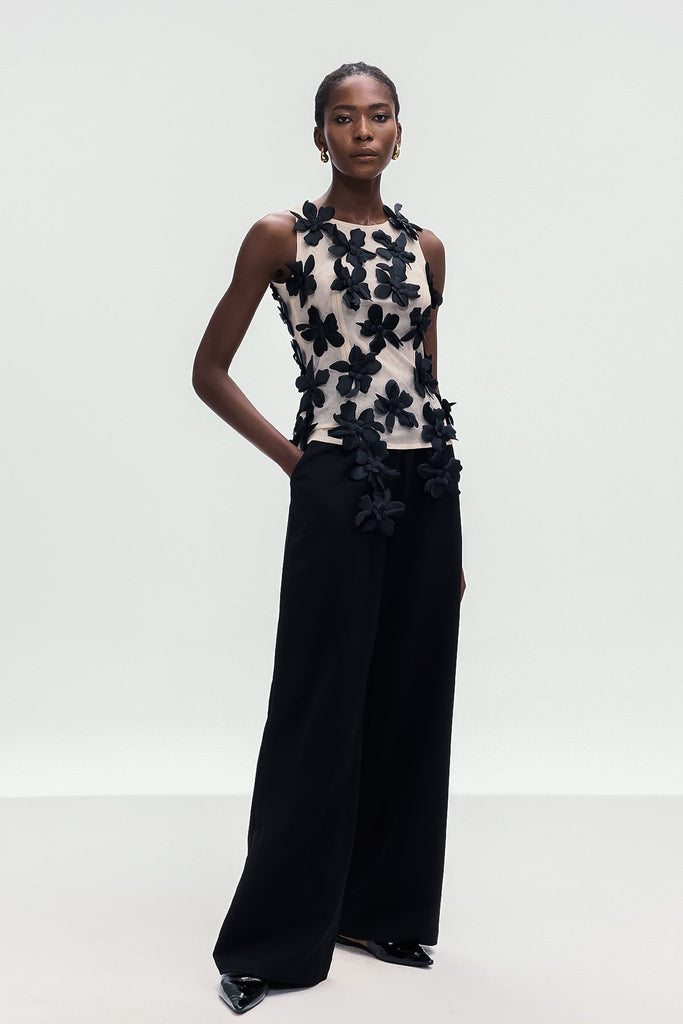 Stylish black dress | Bohdana Flower Sleeveless Top In Black - Ideal for special occasions