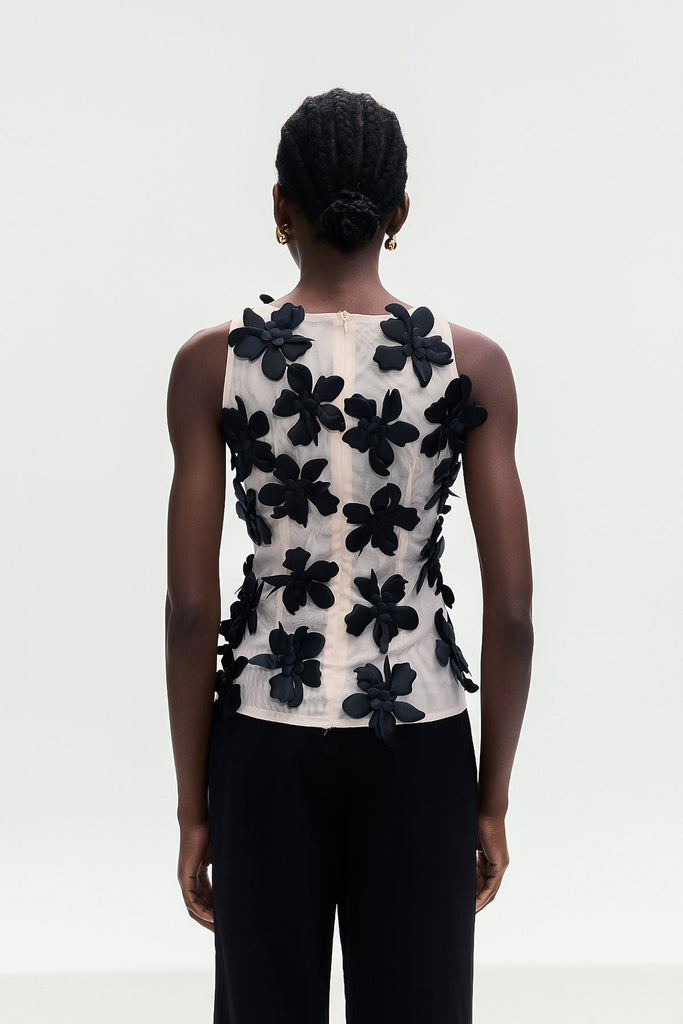 Stylish black dress | Bohdana Flower Sleeveless Top In Black - Ideal for special occasions