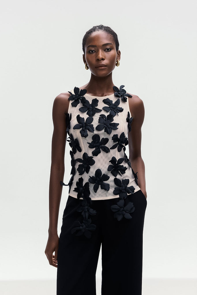 Stylish black dress | Bohdana Flower Sleeveless Top In Black - Ideal for special occasions