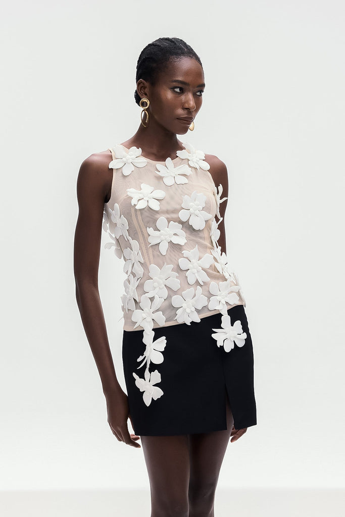 Bohdana Flower Sleeveless Top In White - Stylish white dress for special occasions | Buy Online