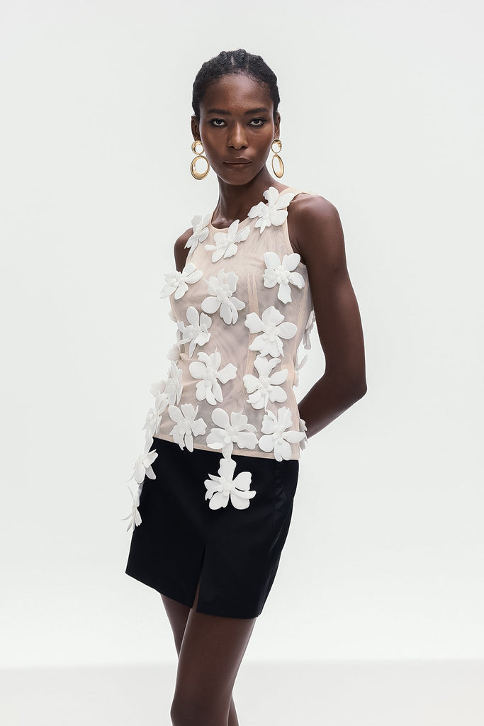 Stylish white dress | Bohdana Flower Sleeveless Top In White - Ideal for special occasions