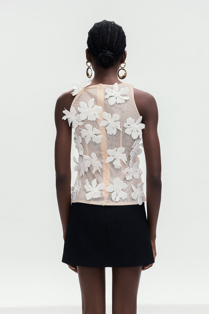 Bohdana Flower Sleeveless Top In White - Stylish white dress for special occasions | Buy Online