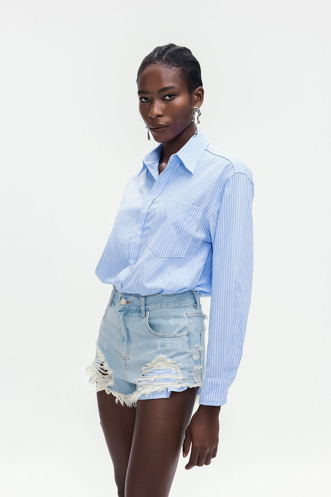 Shop  beautiful dress - Perfect for special occasions | Bohuslav Stripe Shirt Denim Jumpsuit