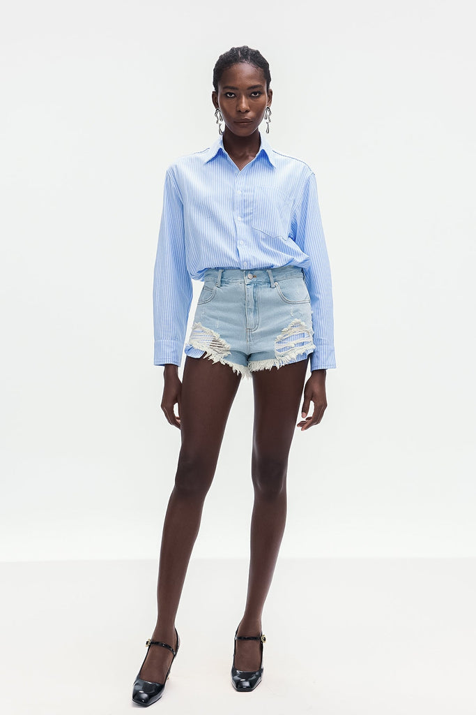 Bohuslav Stripe Shirt Denim Jumpsuit - Stylish beautiful dress for special occasions | Buy Online