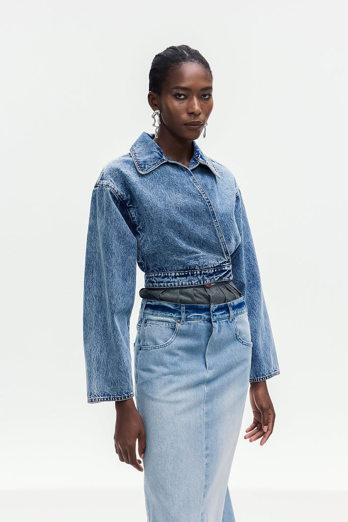 Stylish beautiful dress | Bohuslava Asymmetric Denim Jacket - Ideal for special occasions