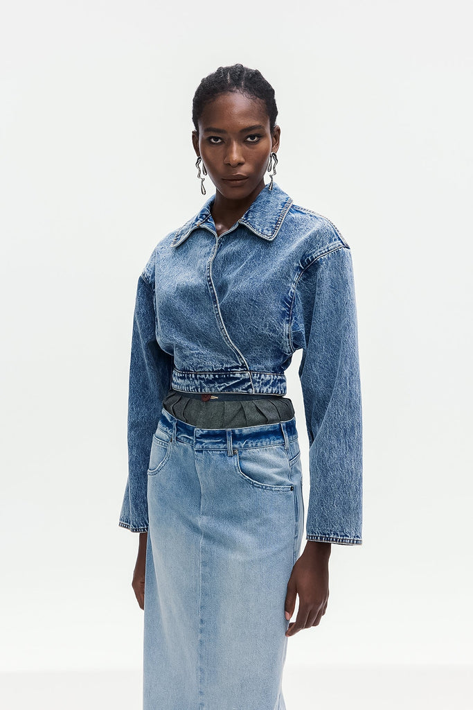 Stylish beautiful dress | Bohuslava Asymmetric Denim Jacket - Ideal for special occasions