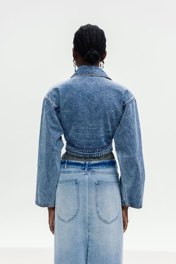 Stylish beautiful dress | Bohuslava Asymmetric Denim Jacket - Ideal for special occasions